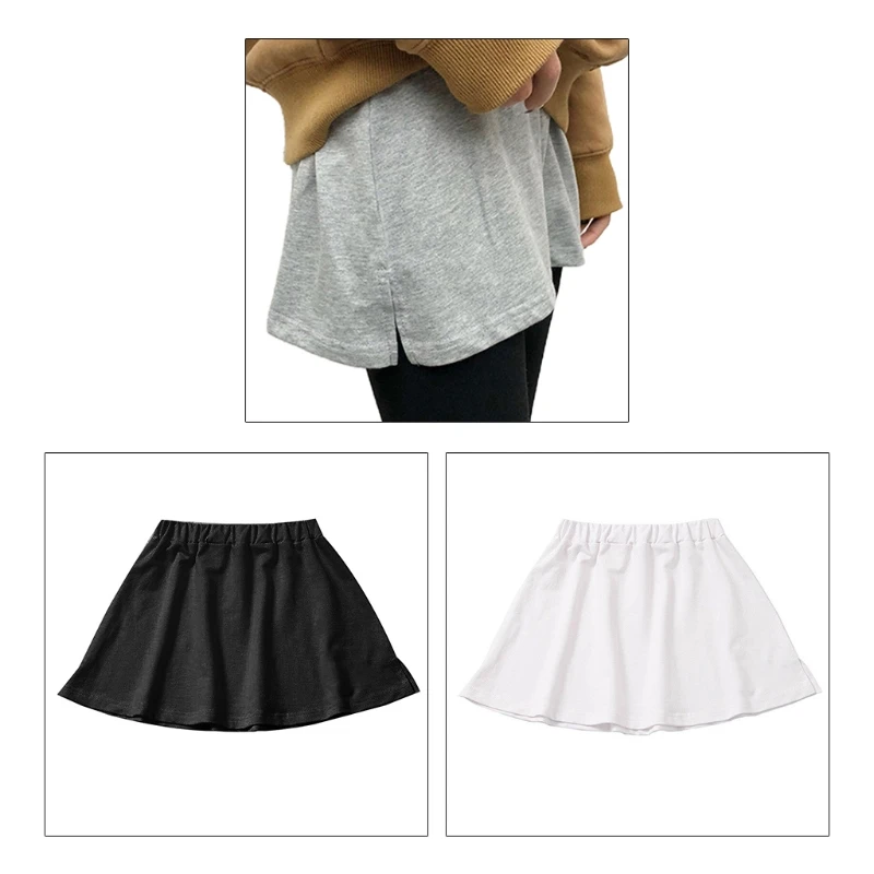 

Korean Women Layered False Fake Hem Solid Color Elastic High Waist Detachable Pleated Skirt Side Split Decorative Sweatshirt Bot