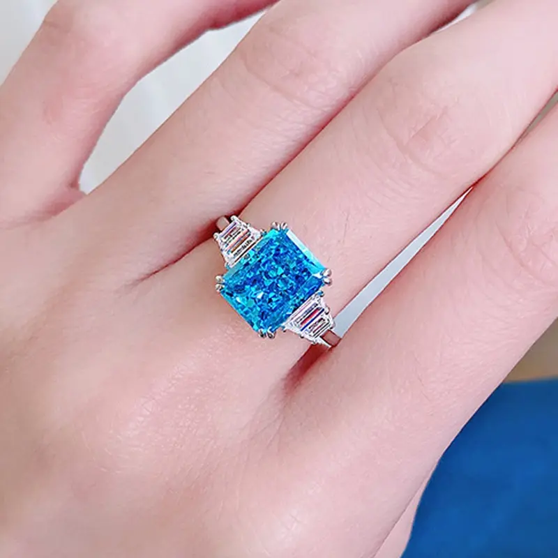 

Jazaz Fine 100% 925 Sterling Silver Sparkling Topaz Aquamarine High Carbon Diamond Wedding Rings For Women Wedding Party B01397