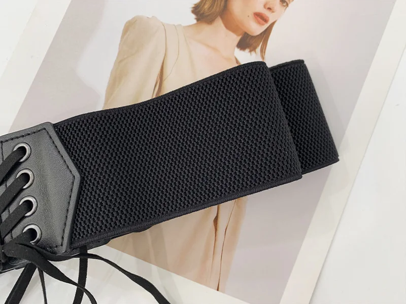 Черный эластичный широкий кружевной женский пояс с кисточками сексуальный