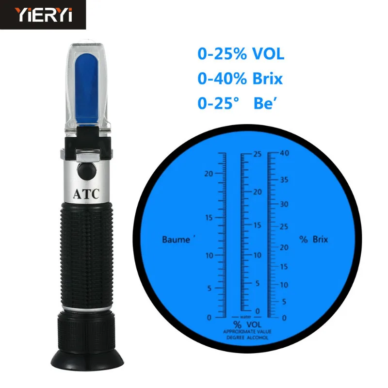 Портативный 3 в 1 ручной Виноград и алкоголь вина рефрактометр(Brix, Baume и W25V/V весы) с пластиковой коробкой