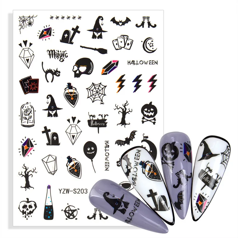

Halloween Back Gule Nail Art Sticker Bone Sexy Rose Skull Butterfly Festival Pattern DIY Decorations Festival Decal For Nails