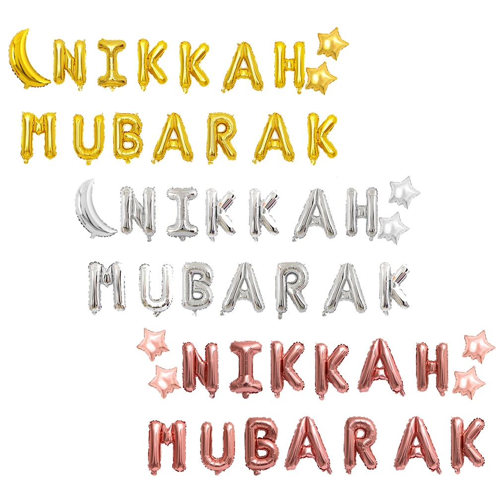 

1 Set Nikkah Mubarak Foil Balloons Rose Gold Silver Letter With Star Moon For Muslim Eid Party Ramadan Party Decoration Supplies