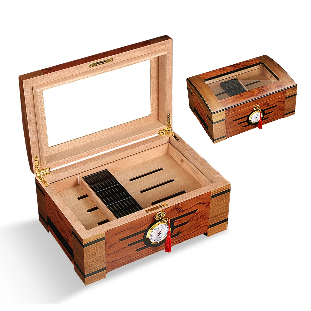 Caixa de Vidro Humidor de Puros com – Caixa de Charuto Cerca de 70 Galiner Espanha Cedro Madeira Charuto Humidor Casa Caber ct Higrômetro Umidificador