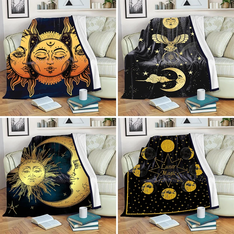 

3 Size Sun and Moon Blanket High Quality Flannel Warm Soft Plush on The Sofa Bed Blanket Suitable