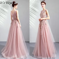 its yiiya prom gowns 2019 pink o neck sleeveless floor length dresses elegant embroidery long party dress custom plus size e283