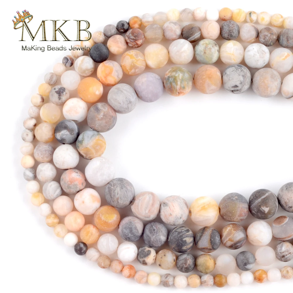 

Natural Stone Dull Polished Bamboo Agates Round Loose Beads For Jewelry Making 4-12mm DIY Necklace Bracelet Spacer Jewellery 15"