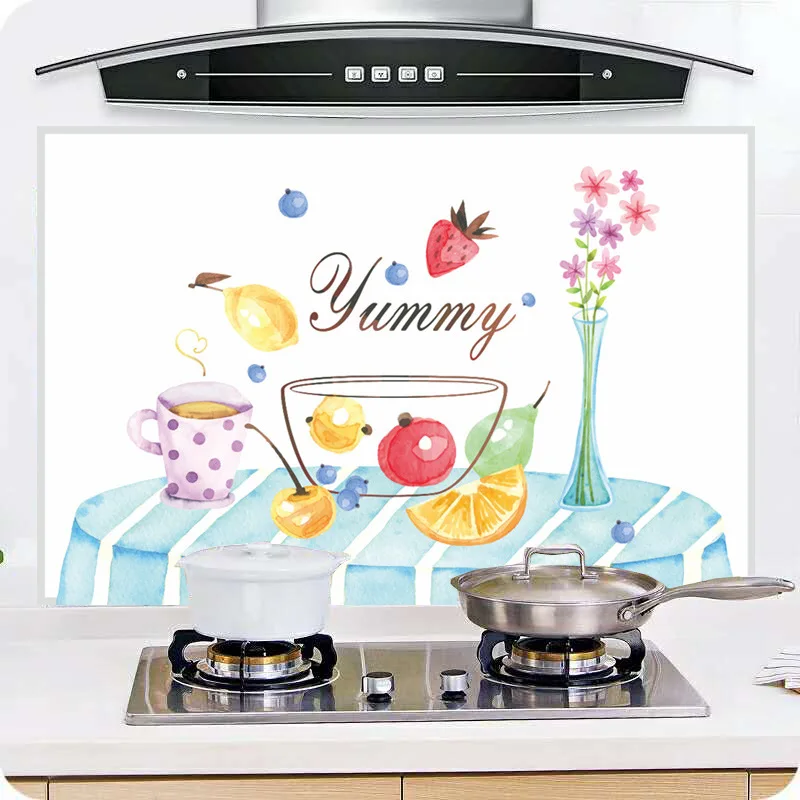 Kitchen clean up self-adhesive oil resistant adhesive paper high-temperature resistant stove anti-oilproof wall sticker tile - Цвет: Fruit pattern 60 90
