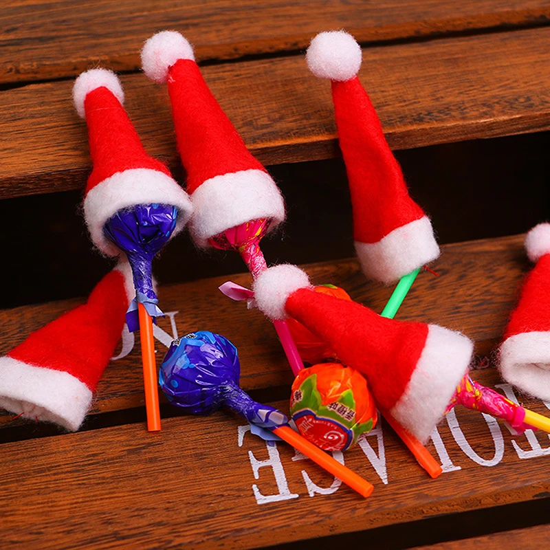 

10 Pcs Lolipop Christmas Hat Mini Santa Claus Hat Holiday Topper Cover