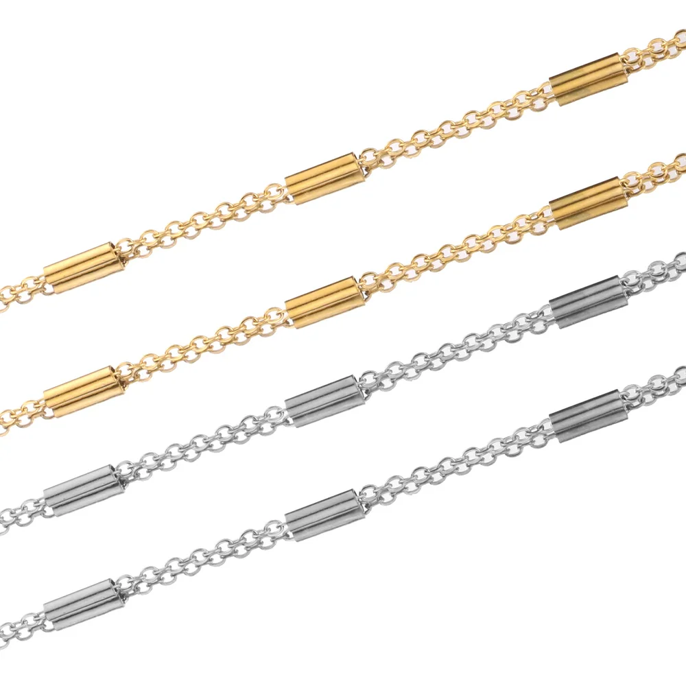 

2 Meter Stainless Steel Corss Chain Gold Clip Beads Tube Bulk Chains DIY Jewelry Necklace Making Handmade Wholesale Lots Bulk