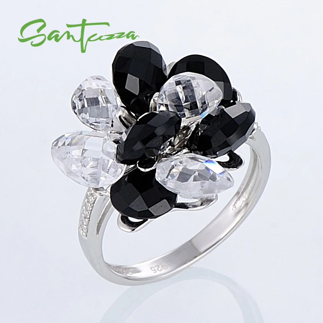SANTUZZA, серебряное кольцо для женщин, 925 пробы, серебряные Модные кольца для женщин,, черный оникс, кубический цирконий, кольца, вечерние ювелирные изделия