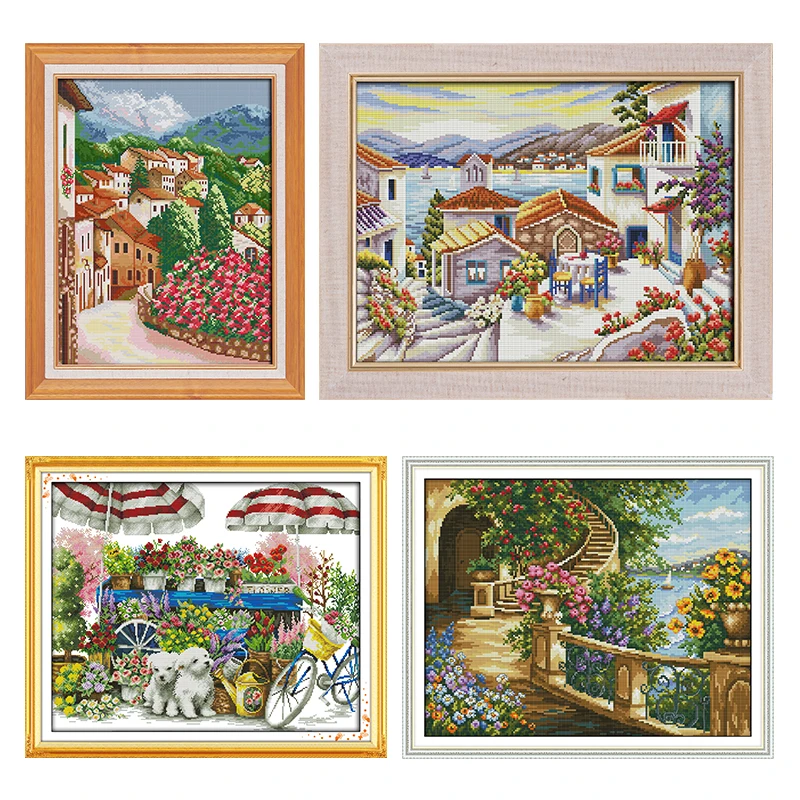 

Beach House Joy Sunday Cross-Stitch Kits Embroidery Needlework Set Stamped Printed 11CT 14CT Counted Crafts Home Decoration Gift