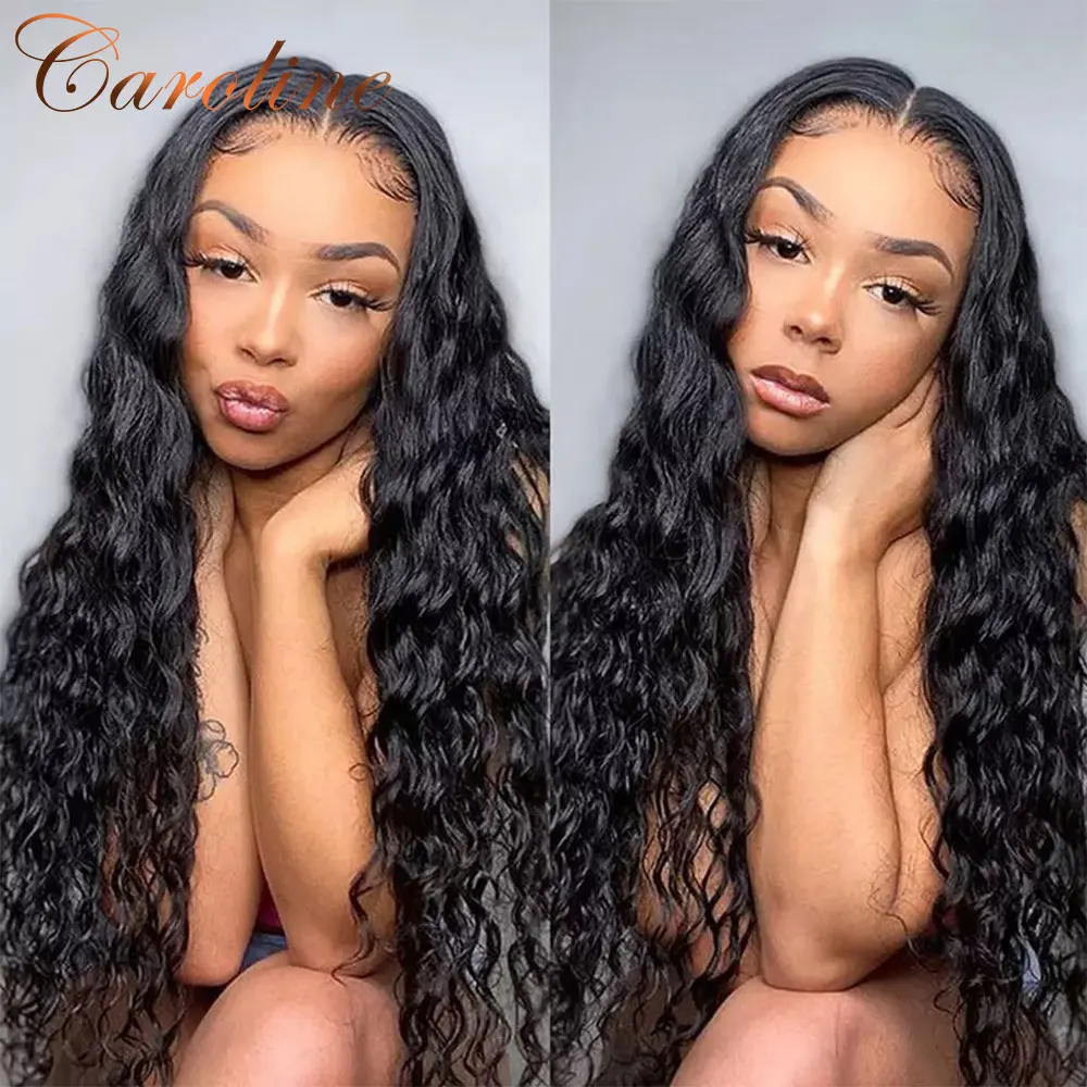 

Curly Lace Front Wig Malaysian 4X4 Deep Wave Closure Wig Pre Plucked Bleached Knots Curly Human Hair Wig With Baby Hair Remy