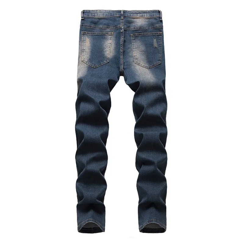 

Mcikkny Men Vintage Stretch Jean Pants Patchwork Straight Denim Trousers For Male Washed Size 29-42