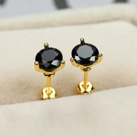 simple cute black zircon stud earrings for women 18k gold plated screwing back earrings classic fashion jewelry gift for friends