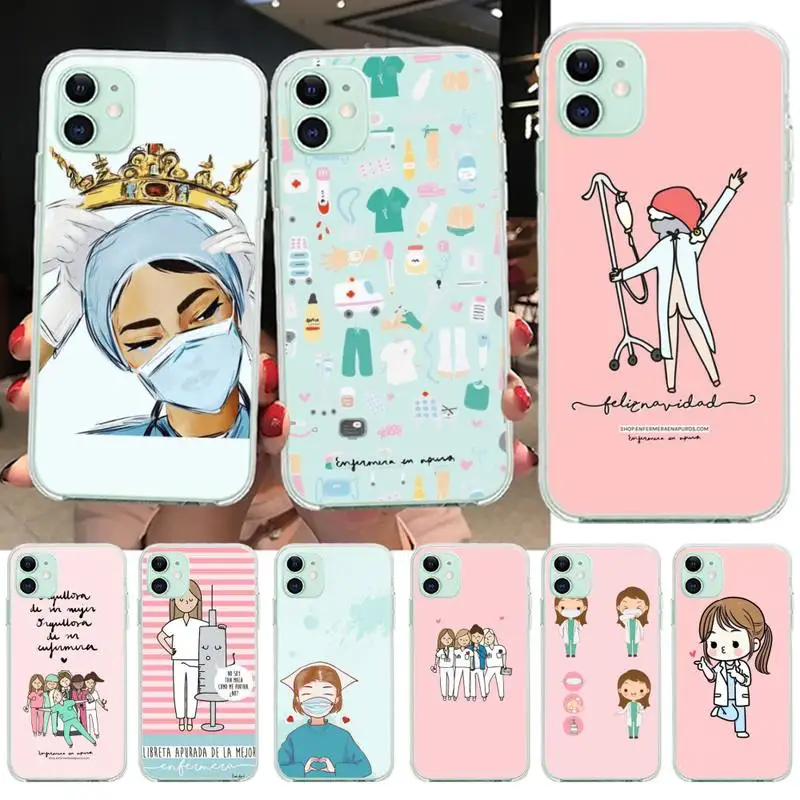 

Spain Cartoon Medicine Doctor Nurse fashion Phone Case for iPhone13 12 11 pro XS MAX 8 7 6 6S Plus X 5S SE 2020 XR cover
