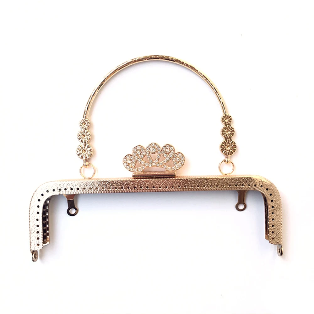 

20cm Purse Handbag Kiss Clasp Frame Buckle Lock Crown Rhinestone Crystal Head DIY Luggage Bag Handle Hardware Flower Wrist