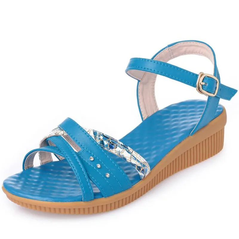 

2020 summer rhinestone print fashion sandals cow muscle soft bottom wedge sandals women elegant sandals genuine leather sandals