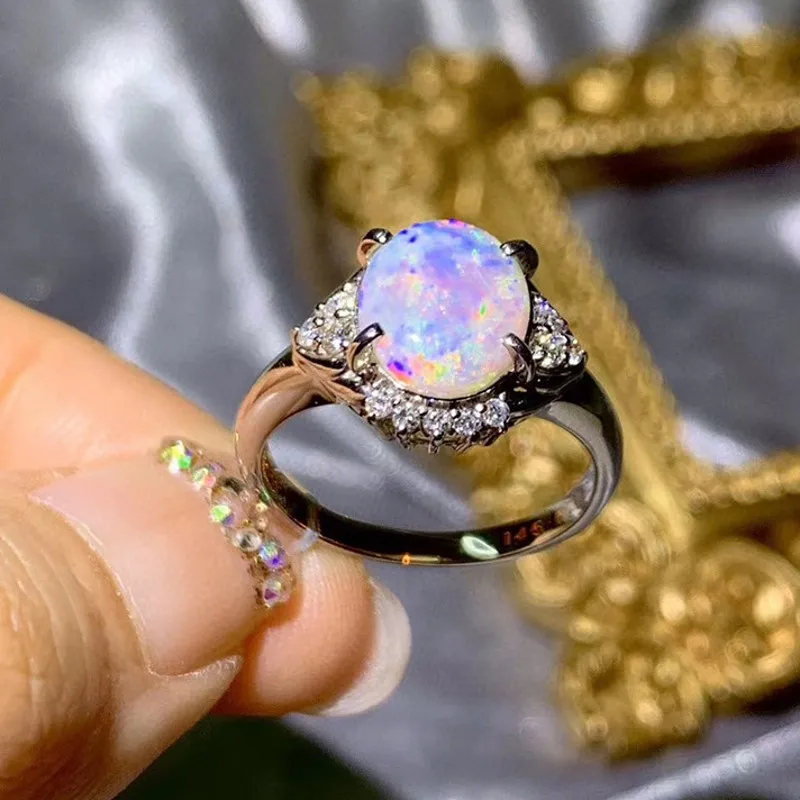 Женское кольцо из чистого серебра 100% пробы с натуральным опалом 8*10 мм|silver ring|opal