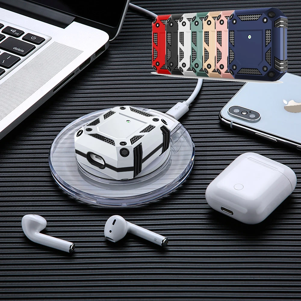

Military Series TPU Airpods Case Front LED Visible PC Cover for Airpods Pro Airpods 1 2 Support Wireless Charging with Carabiner