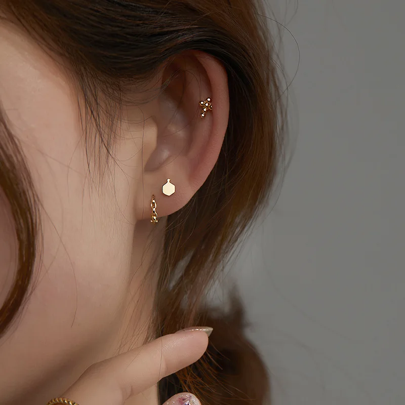 

FMILY Minimalist 925 Silver Needle Geometric Cross Round Bead Earrings Fashion Temperament Exquisite Jewelry for Girlfriend Gift