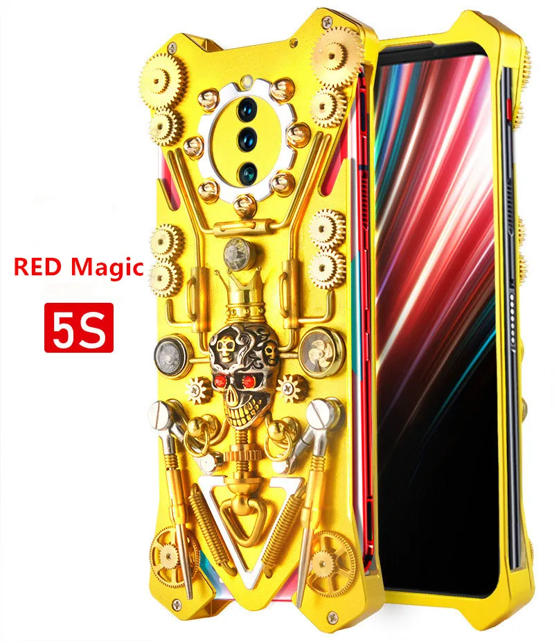 

Unique Skull Gold Metal Phone Case For ZTE Nubia Red Magic 5 Case Armor Shockproof Cover For ZTE Nubia Red Magic 5S 5 Armor Case