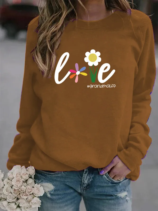 

Women Hoodie Wildflower Love Printed Hoodies Women Fleece Long Sleeve O Neck Loose Sweatshirt Girls Pullovers Winter