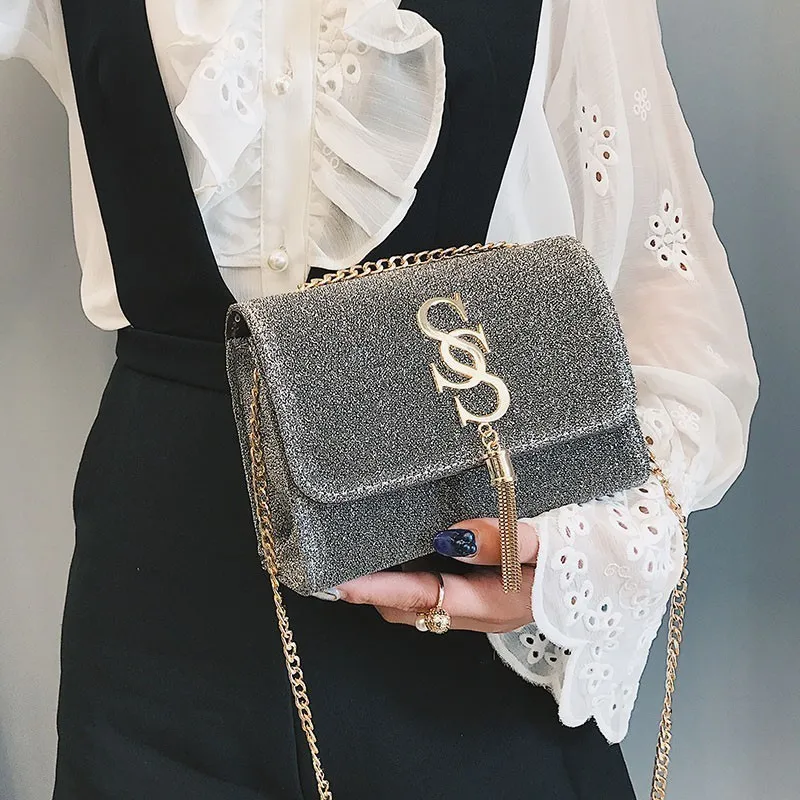 

Women Luxury Handbag Glitter Sparkling Party Evening Envelope Clutch Bag Female Tote Purse Tassel Chain Wild Crossbody Shoulder
