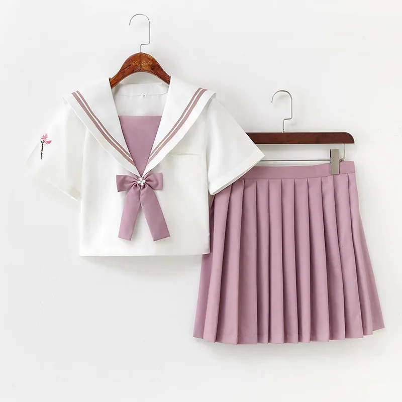 

School Dresses Jk Uniforms Cute Pink Sailor Suit College Middle School Uniform Dress Anime Form Costumes For Girls Pleated Skirt