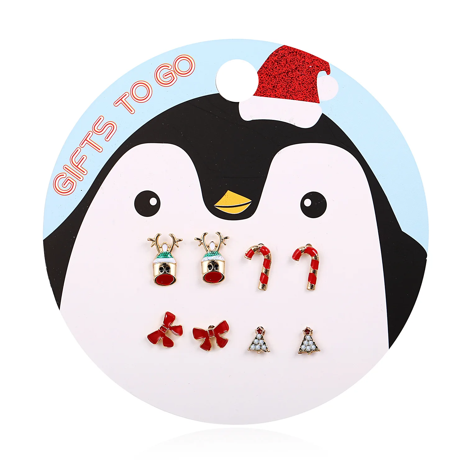 Серьги-гвоздики для женщин 4 пары/Лот в виде рождественского оленя с бантом со