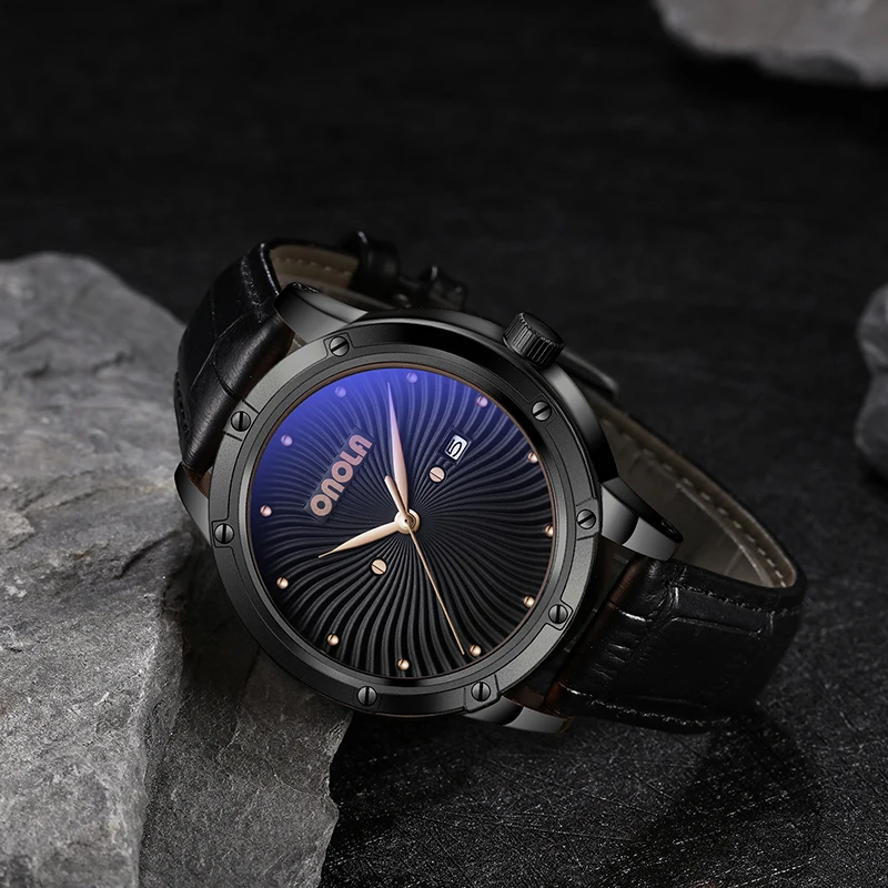 Часы наручные ONOLA мужские с ремешком из натуральной кожи брендовые модные