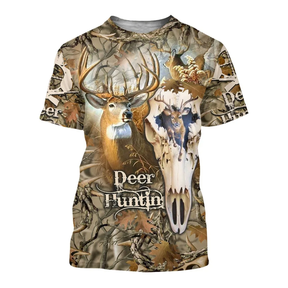 

Deer Hunting Colorful 3D Printed Men T-shirt Harajuku Fashion Summer Short Sleeve Shirt Unisex Casual T-shirt Top
