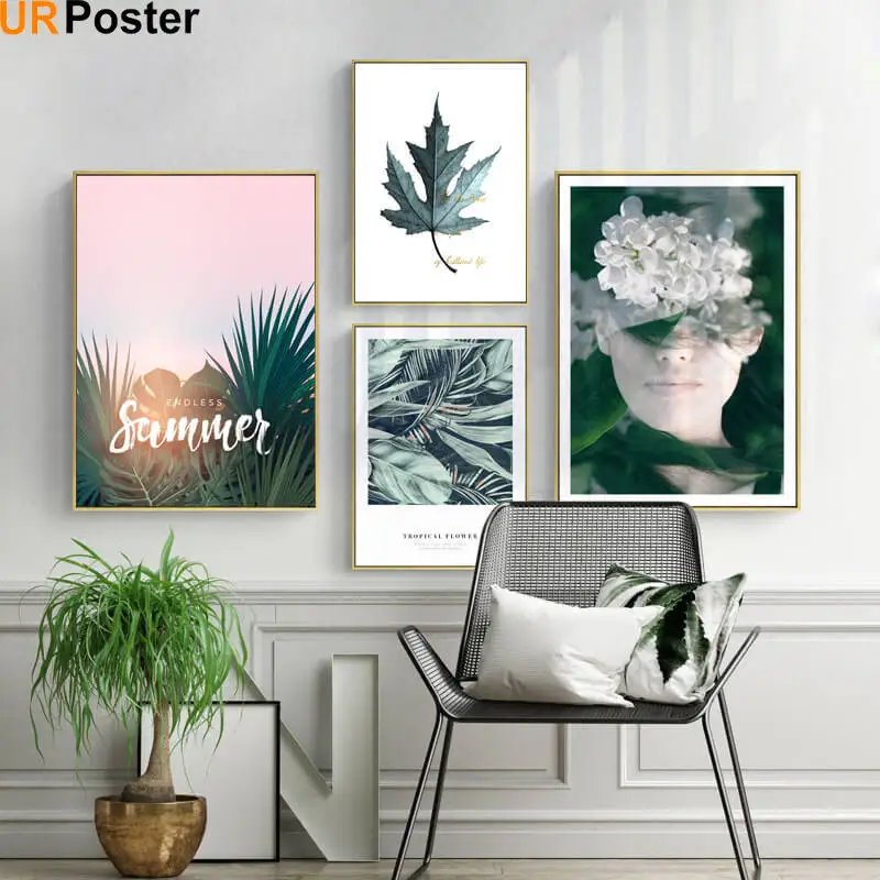 

Tropical Matercolor Plant Leaf Summer Canvas Poster Nordic Wall Art Print Scandinavian Home Decoration Picture Painting Family