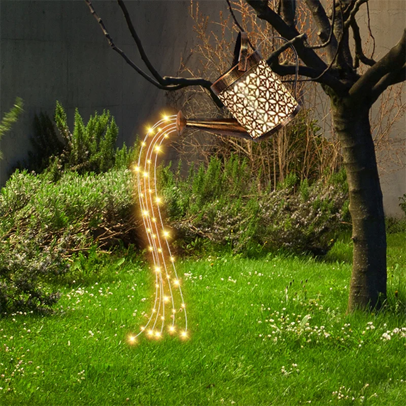 

Gardening Decor Lantern Watering Can Solar LED Star Shower Art Lights String Sprinkler With Planter For Landscape Path Yard Lawn