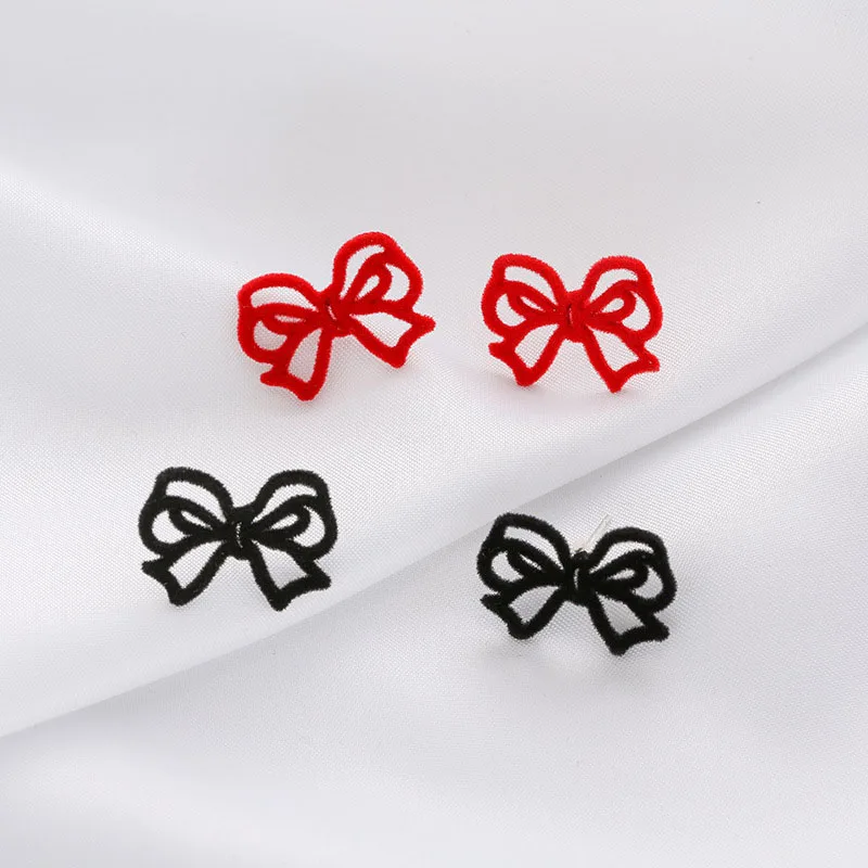 

Korean Fashion Design Velvet Red Black Bow Stud Earrings Female Elegant Temperament Light Luxury Simple Autumn Jewelry
