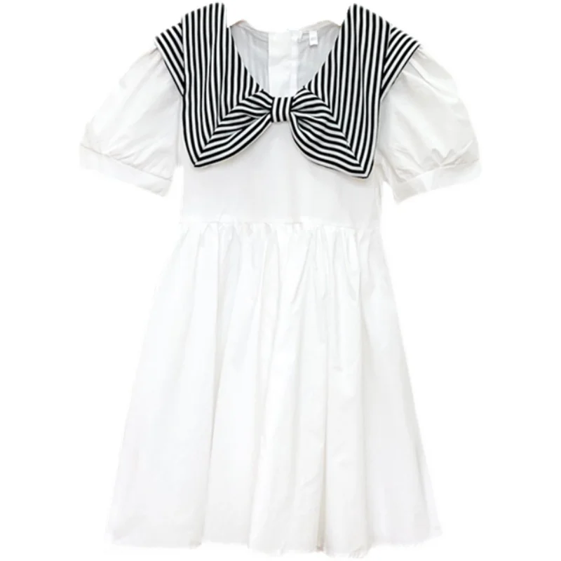 

2127 striped collar cotton skirt