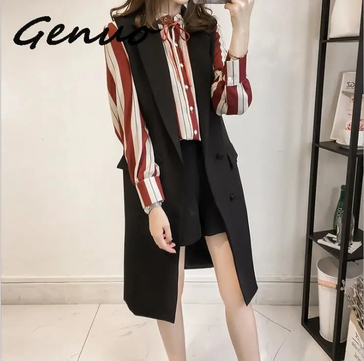 Женский Длинный жилет Genuo черный элегантный кардиган без рукавов жакет-жилет для