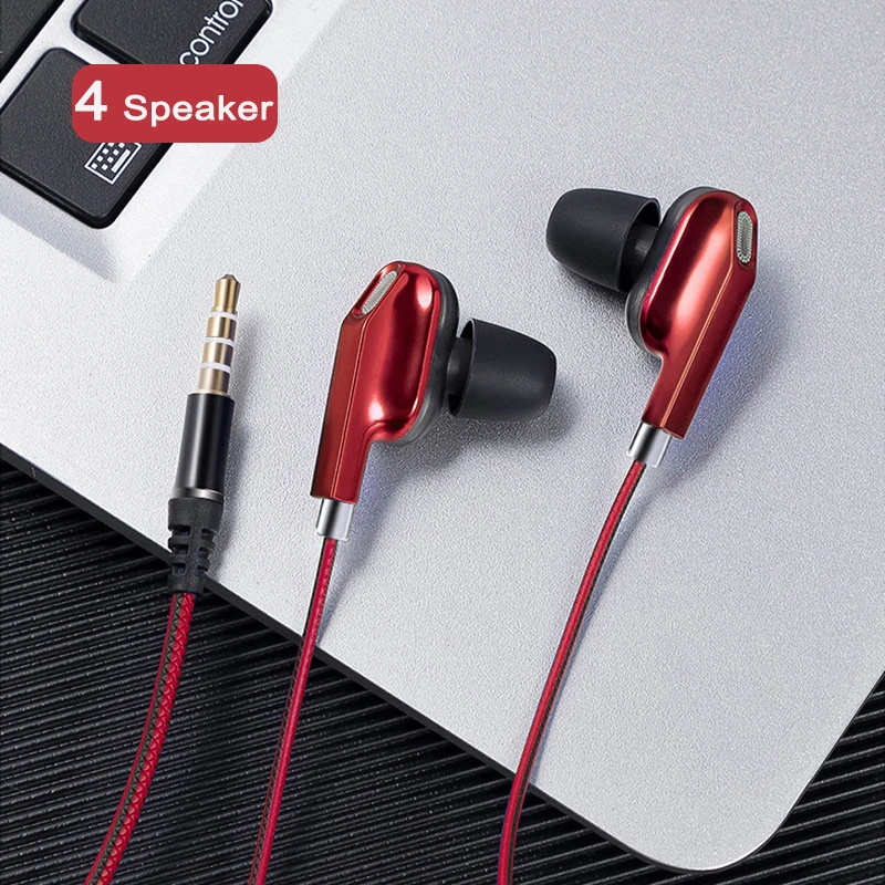 Проводные наушники-вкладыши 4-Sperker, гарнитура HiFi, стерео, игровые, спортивные, музыкальные, телефонные наушники с проводным управлением и микрофоном