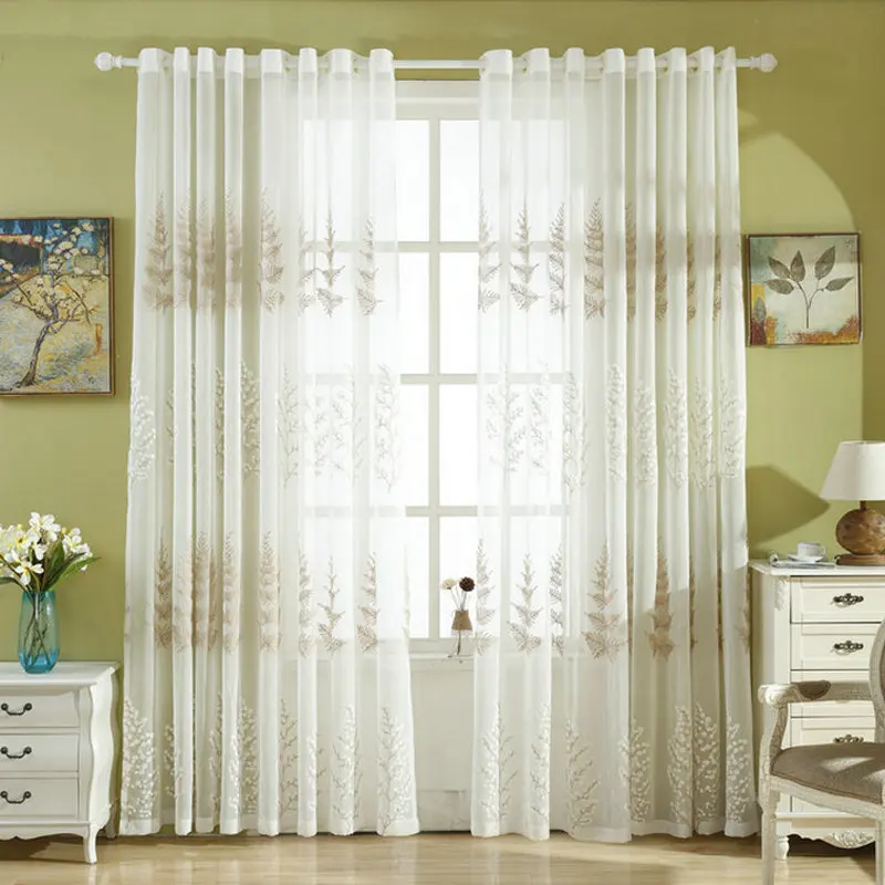 Pine Tree Embroidery Floral Modern Curtains Drape Panel Sheer Tulle For Living Room Door Kitchen Bedroom for kids rideau | Дом и сад