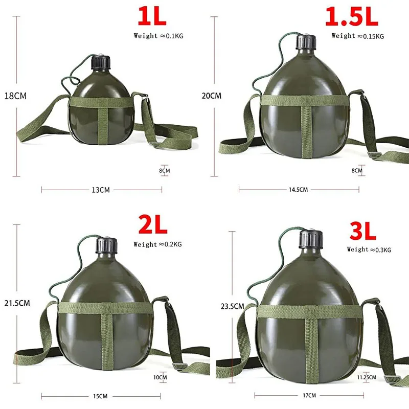 Алюминиевая военного стиля фляга 1/1.5/2/2.5/3л с портативным ремнем-футляром из нейлона для походов на открытом воздухе, езды на велосипеде.