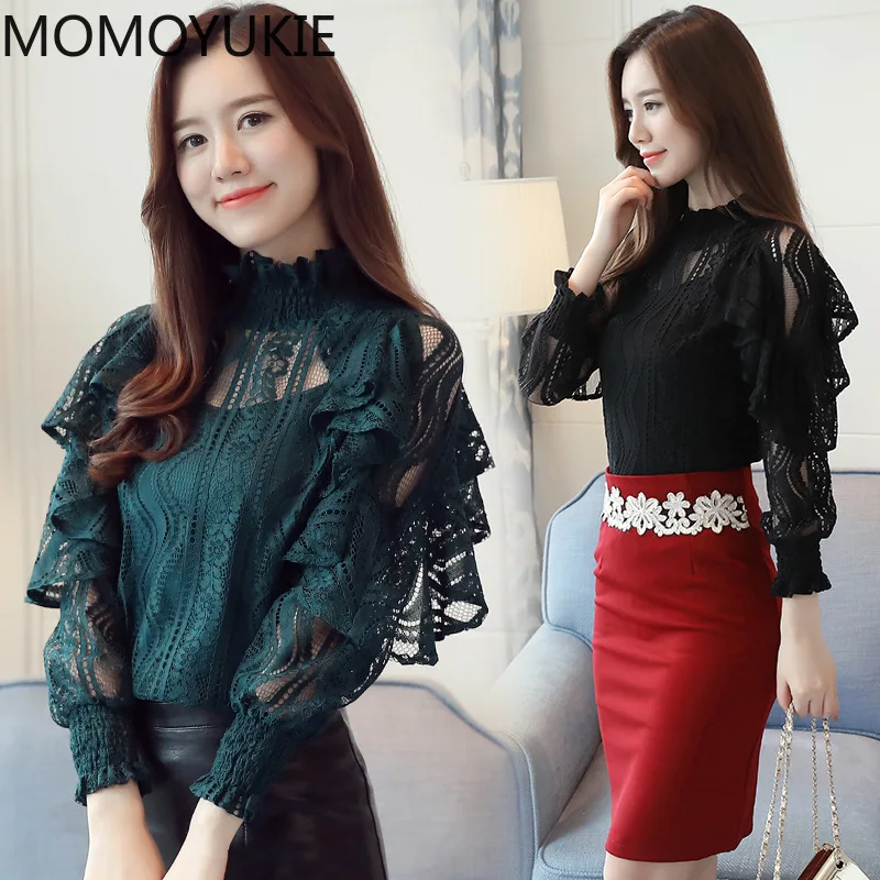 С кружевными вставками и три четверти рукав блузка рубашка 2020 женская одежда со