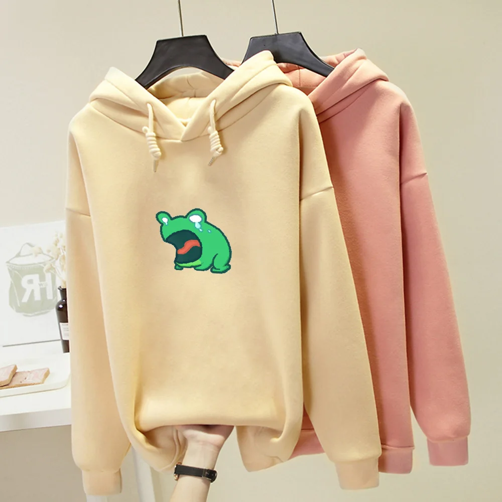 Thick Sweatshirt Women Hoodies Woman Harajuku Sad Frog Korean Ulzzang Hoodie Winter Cute Korean Ulzzang Clothes Women Sweetshirt