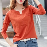 long sleeved t shirts womens cotton 2021 spring autumn new round neck solid color patchwork bottoming plus size clothing m 4xl