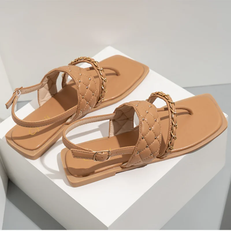 

Women Summer Flats Casual Rivet chain Strap Gladiator Sandals Stud Rivets Open Toe Rome Sandals Lady Shoes Zapatillas De Mujer