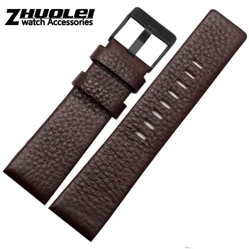 A-brown black Ремешок из коровьей кожи для дизельного ремешка подходит DZ7312 | DZ4323 | DZ7257 с пряжкой из нержавеющей стали 24 26 27 28 30 мм полосы - Цвет ремешка: A-brown black