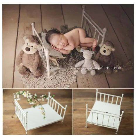 Newborn Baby Photography Props White Iron Posing Mini Bed Retro Cribs Fotografia Accessories Studio Shoots Photo Props