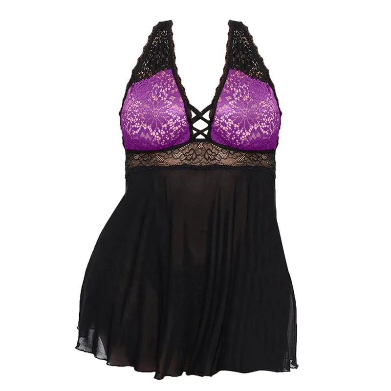 XL-5XL размера плюс женское сексуальное белье кружевное платье для сна прозрачное с