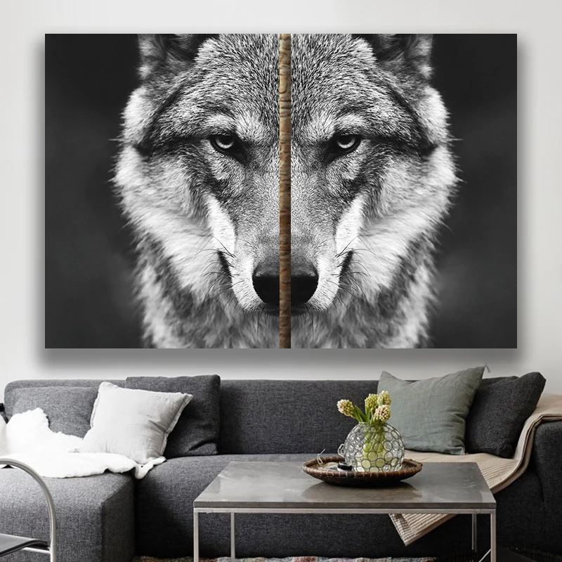 

Wolf Head Wall Art Picture Wild Animal Poster Nordic Style Black White Canvas Painting Print Home Room Decoration Unframedd