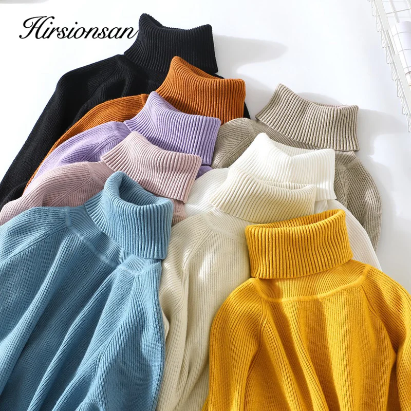 

Hirsionsan Thick Warm Knitted Turtleneck Sweaters 2019 Autumn Winter Women Pullovers Casual Solid Jumper Slim Elastic Pull Femme