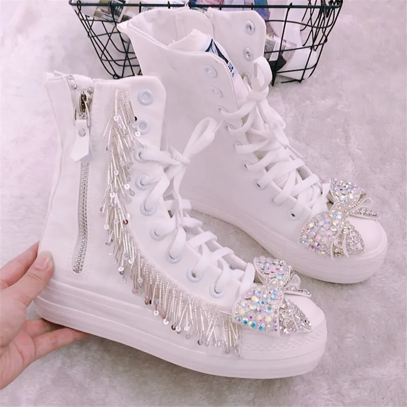 Туфли парусиновые на толстой подошве с кисточками и бантом ручной работы | Обувь