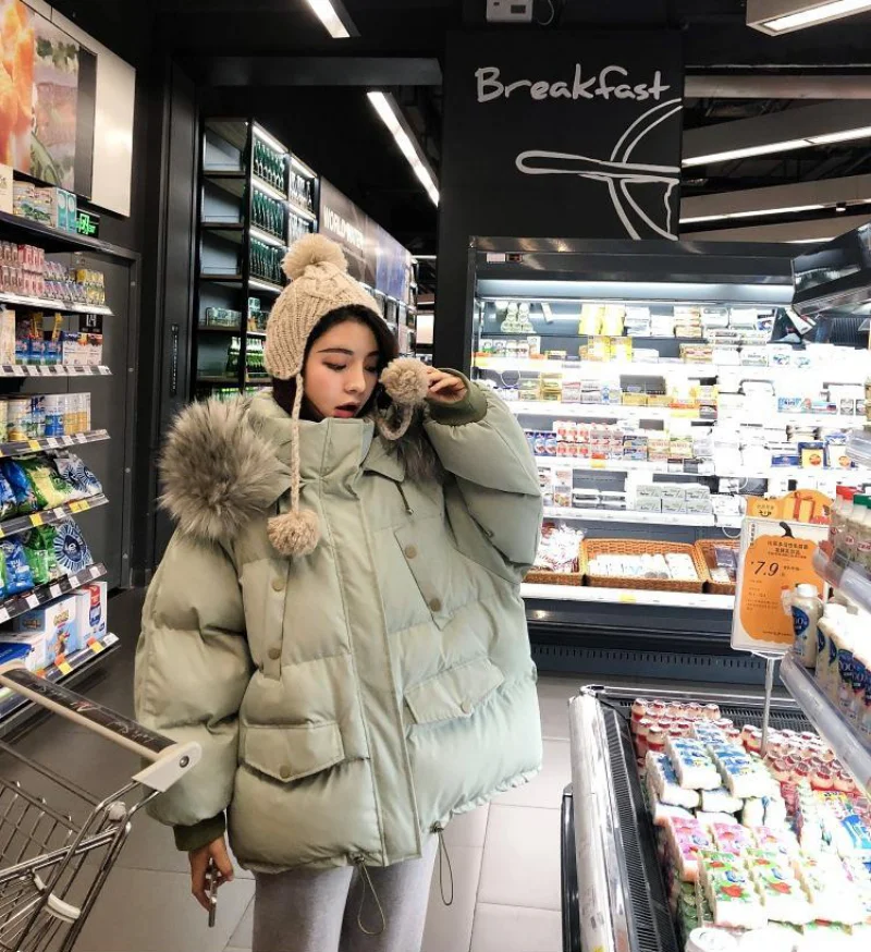 

Women's Cotton Jacket 2020 New Fashion Winter Korean Style Padded Jackets Student Fur Collar Jacket Warm Loose Short Outerwear